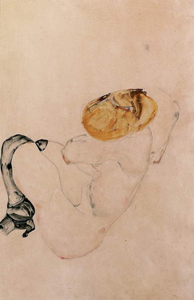 Detail of Scared, crouching young girl, 1912 by Egon Schiele