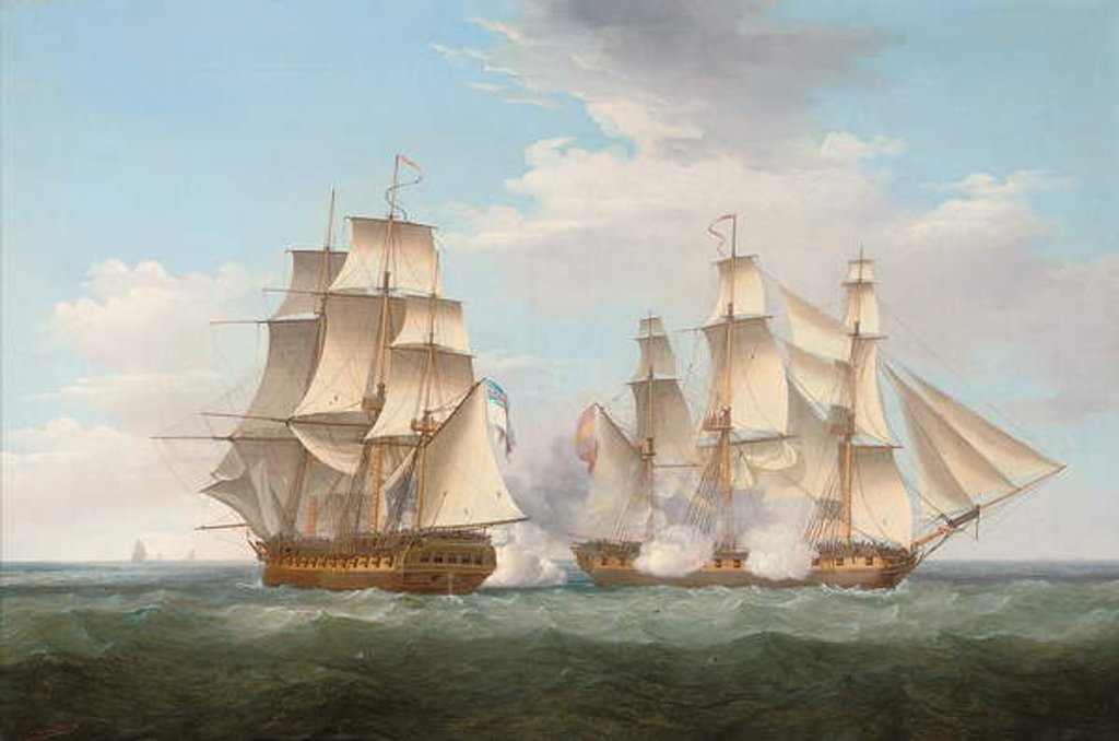 Detail of H.M.S. Ethalion in action with the Spanish frigate Thetis off Cape Finisterre, 16th October 1799, 1800 by Thomas Whitcombe