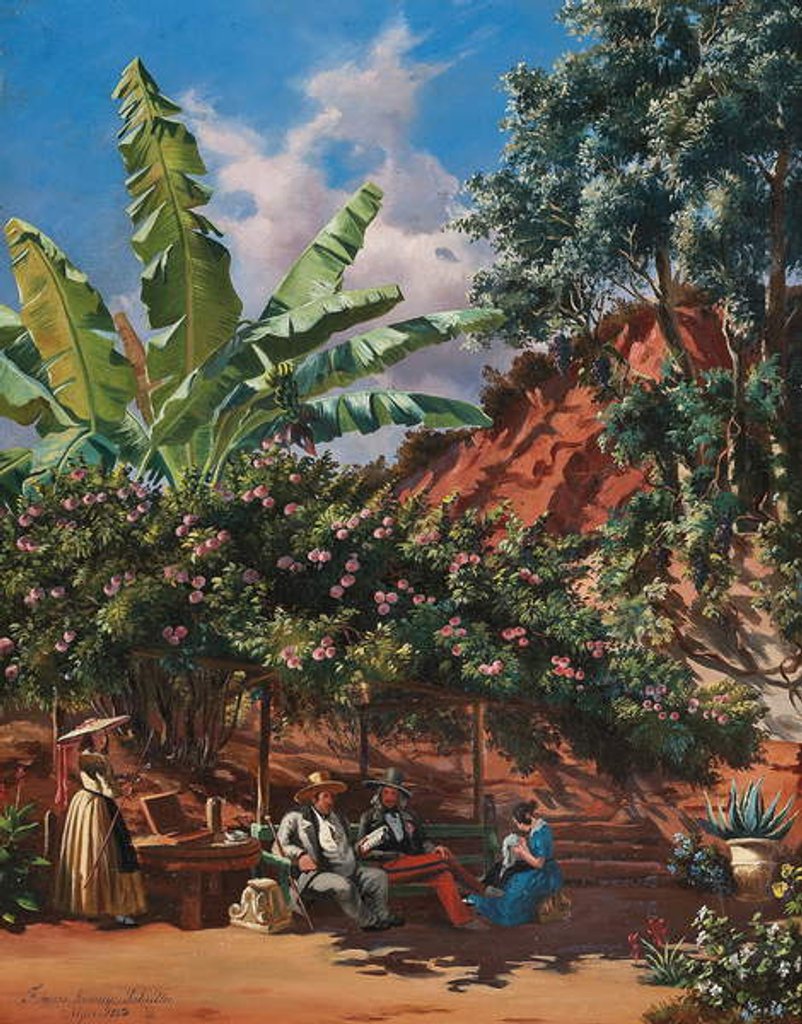 Detail of Frances Kennedy Schultze painting under a pergola, Algiers, 1843 by Frances Kennedy Schultze