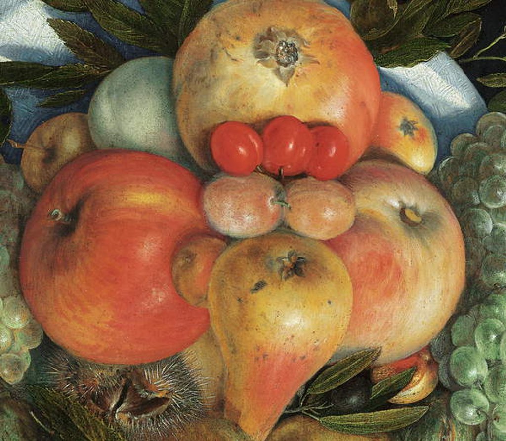 Detail of Reversible anthropomorphic portrait of a man composed of fruit by Giuseppe Arcimboldo