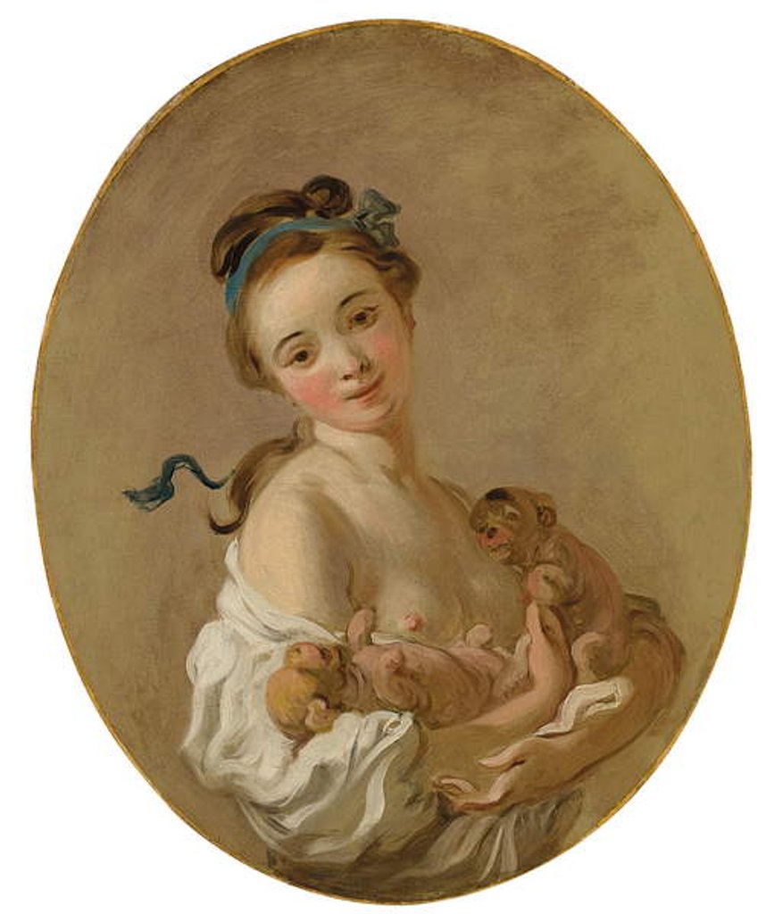 Detail of Young Girl holding Two Puppies, c.1770 by Jean-Honore Fragonard