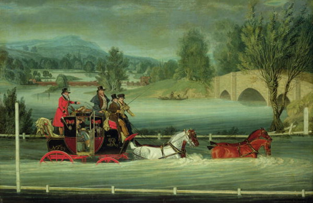 Detail of A Royal Mail Coach on a flooded road by James Pollard
