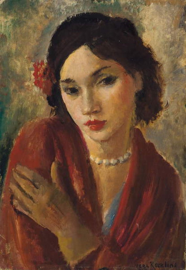 Detail of An Elegant Lady with a Pearl Necklace by Vera Rockline