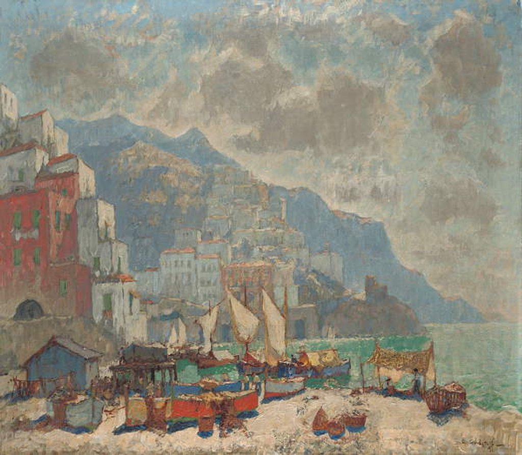 Detail of View of Amalfi in the Morning Light, by Konstantin Ivanovich Gorbatov