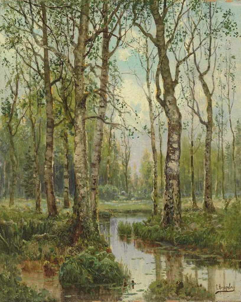 Detail of A Stream Running Through a Birch Wood by Semyon Fedorov