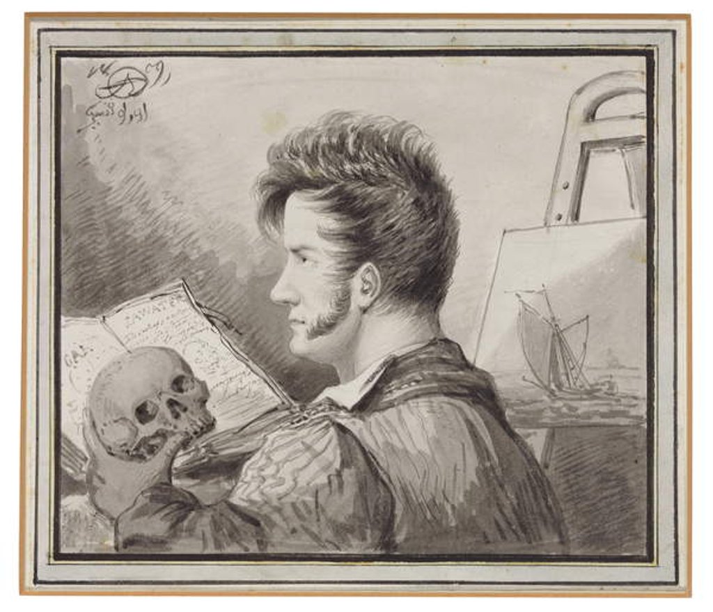 Detail of Self-portrait as a Young Man with Skull, by Alexander (1777-1832) Orlowski