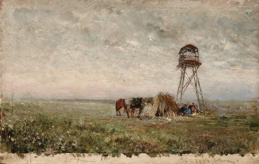 Detail of Cossacks Under a Watchtower on the Border of the Caucasus; Cosaques sous la tour de guet a la frontiere du Caucase by Ivan Pavlovich Pokhitonov