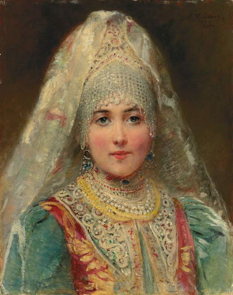 Detail of Boyarina by Konstantin Egorovich Makovsky