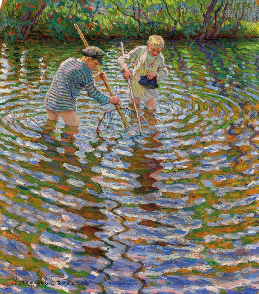 Detail of Young Boys Fishing for Crayfish, by Nikolai Petrovich Bogdanov-Belsky