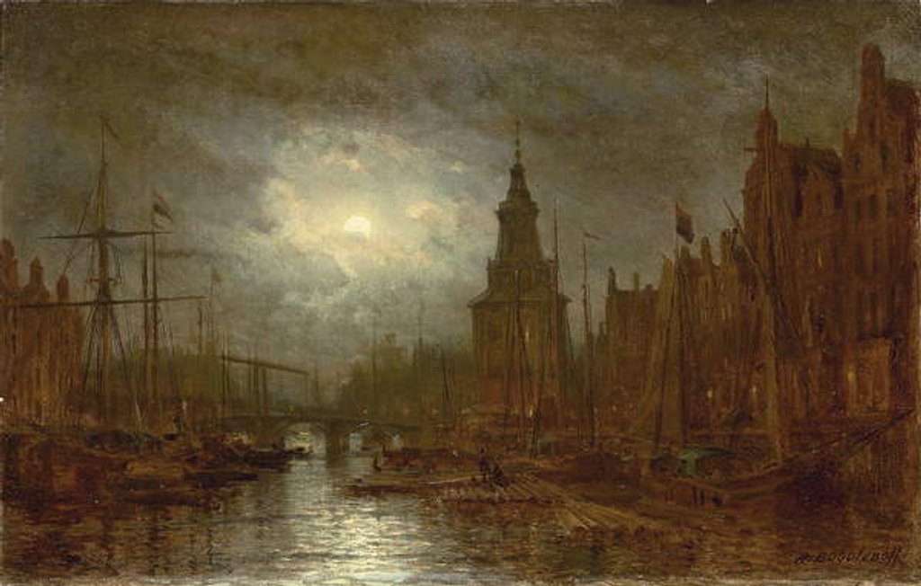 Detail of Amsterdam at Night, 1870s by Aleksei Petrovich Bogolyubov