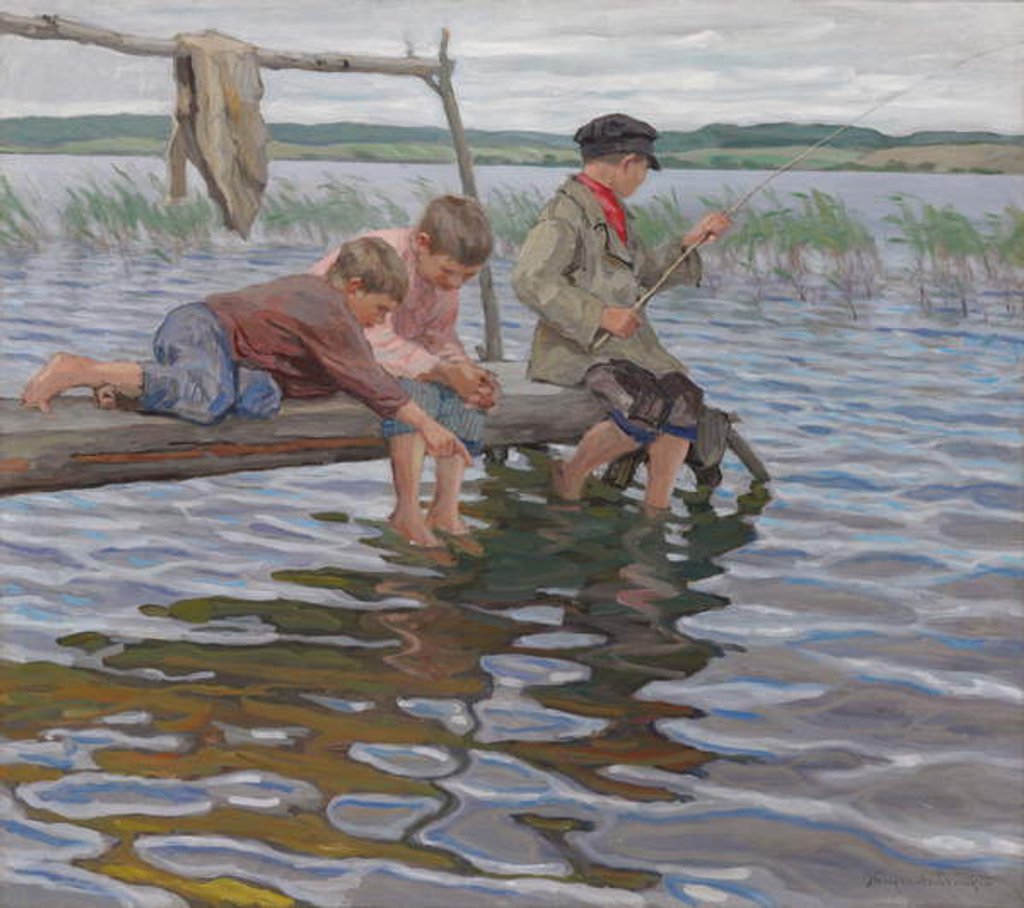 Detail of Boys Fishing off a Pier by Nikolai Petrovich Bogdanov-Belsky