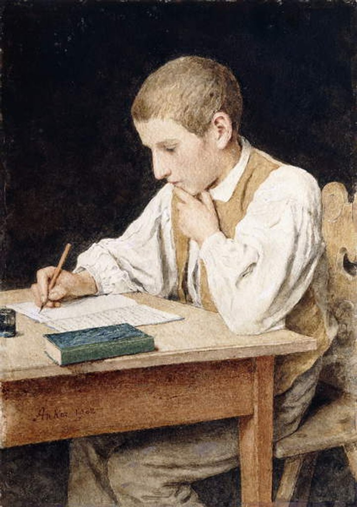 Detail of Writing Boy, 1902 by Albert Anker