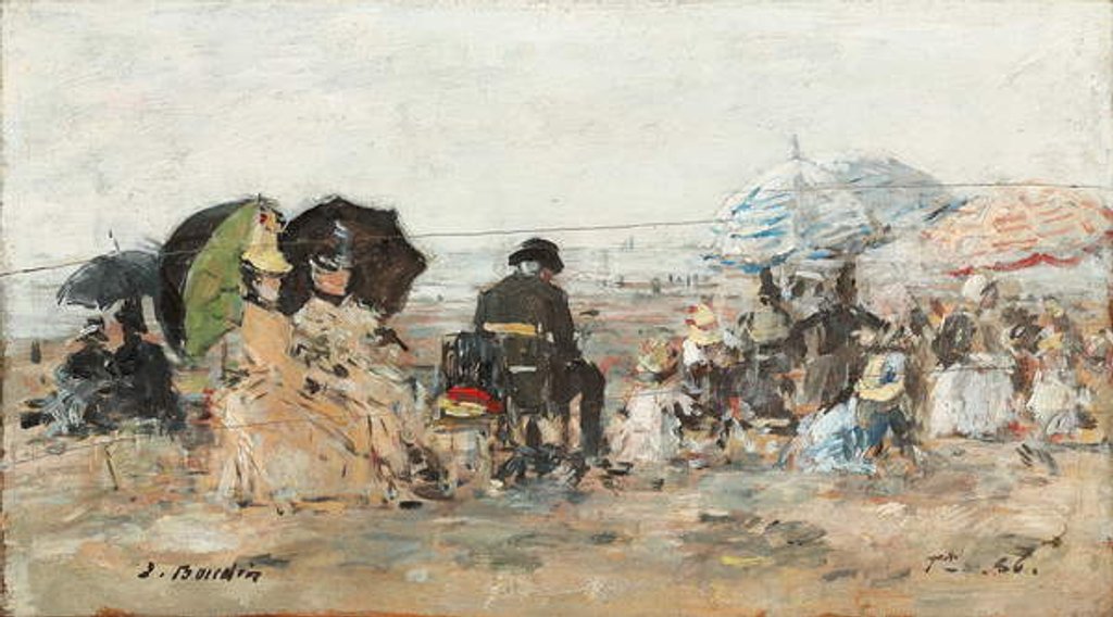 Detail of Trouville, beach scene; Trouville, scene de plage, 1886 by Eugene Louis Boudin