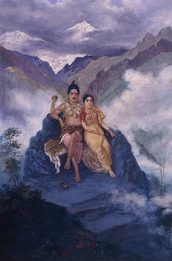 Detail of Lord Shiva and Parvati on Mount Kailash by Mahadev Vishvanath Dhurandhar