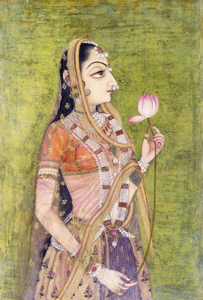 Detail of Portrait of a Lady Holding a Lotus, c. 1740-1750 by Indian School