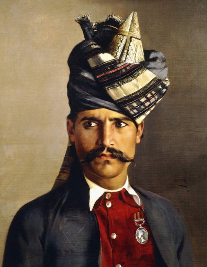 Detail of Portrait of a Khattack in Military Head-Dress, 1898 by Hubert Vos