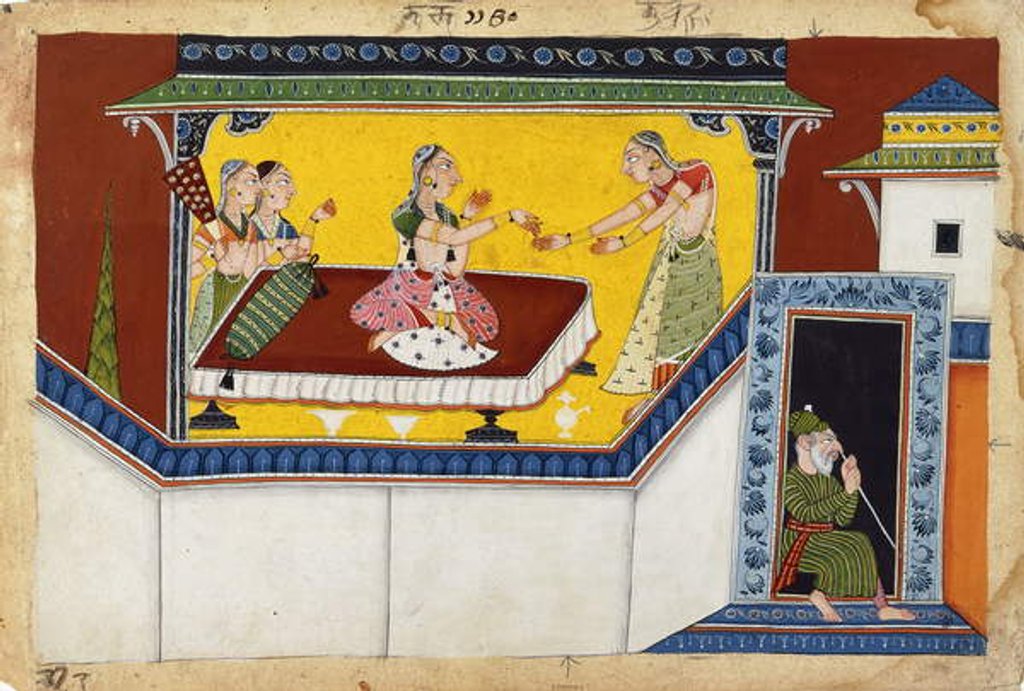 Detail of Kaikeyi, King Dasaratha's Second Queen, Rewarding the Hunchback Maidservant Manthara, c.1690-1700 by Indian School