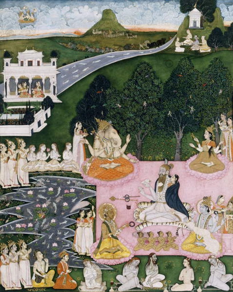 Detail of Shiva Seated on a Tiger Skin, Holds Devi Wrapped in a Cloak, c.1760 by Indian School