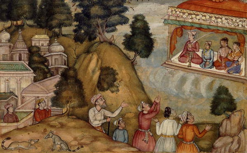 Detail of Villagers Paying Homage to a Man and his Family Seated on a Garlanded Verandah, c.1585 by Mughal School