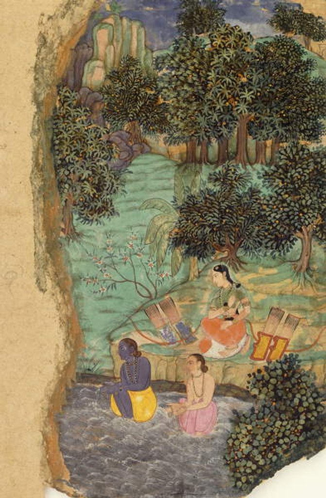 Detail of Rama and Lakshmana Offering Water to their Dead Father on the Banks of the Mandakini River, c.1595 by Mughal School