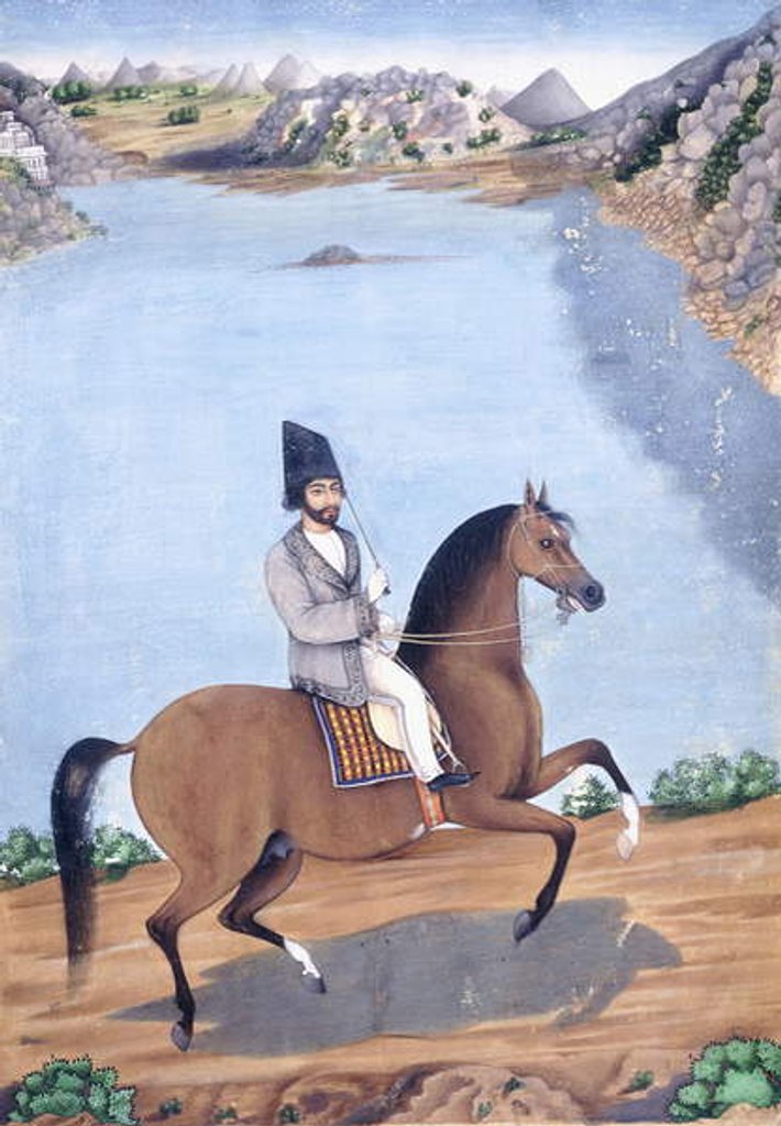 Detail of Portrait of a Young Man on Horseback, c.1840 by Persian School