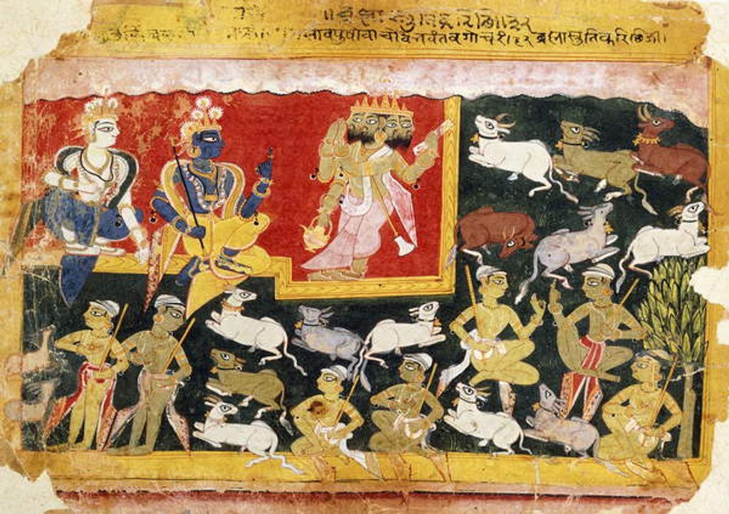 Detail of Brahma Offering Homage to Krishna as the Incarnation of Vishnu, c.1540-1575 by Indian School