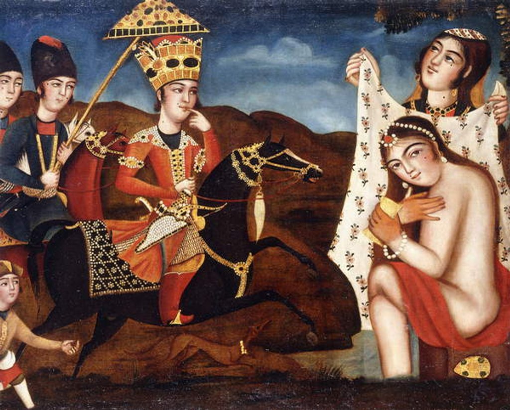 Detail of Khusraw Discovering Shirin Bathing, c. 1840 by School Qajar