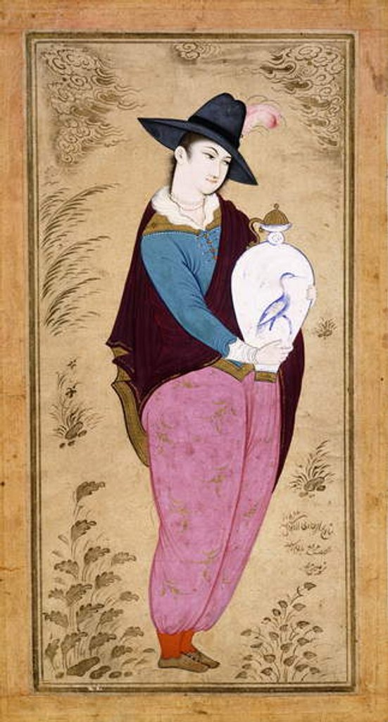 Detail of Portrait of a European Youth, 1673 by Muin Musavvir