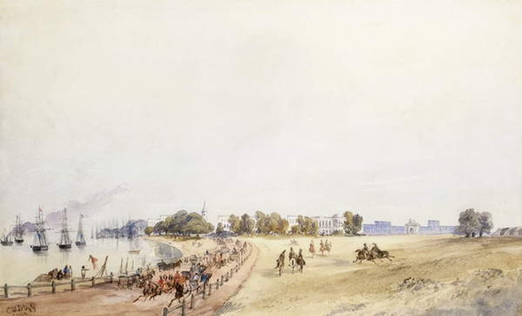Detail of View of the Fort and Town, Calcutta, 1854 by Major General Sir Charles Walters D'Oyly