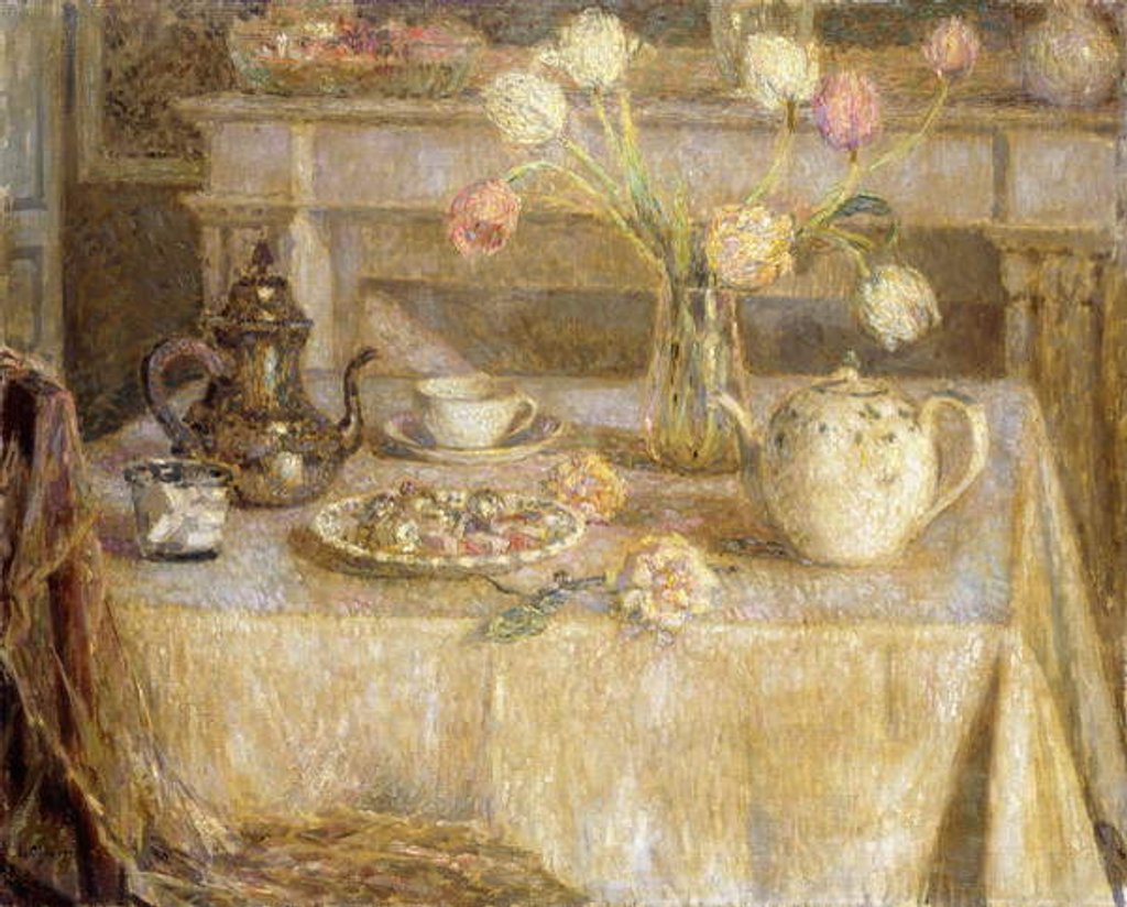 Detail of The White Tablecloth; La Nappe Blanche by Henri Eugene Augustin Le Sidaner