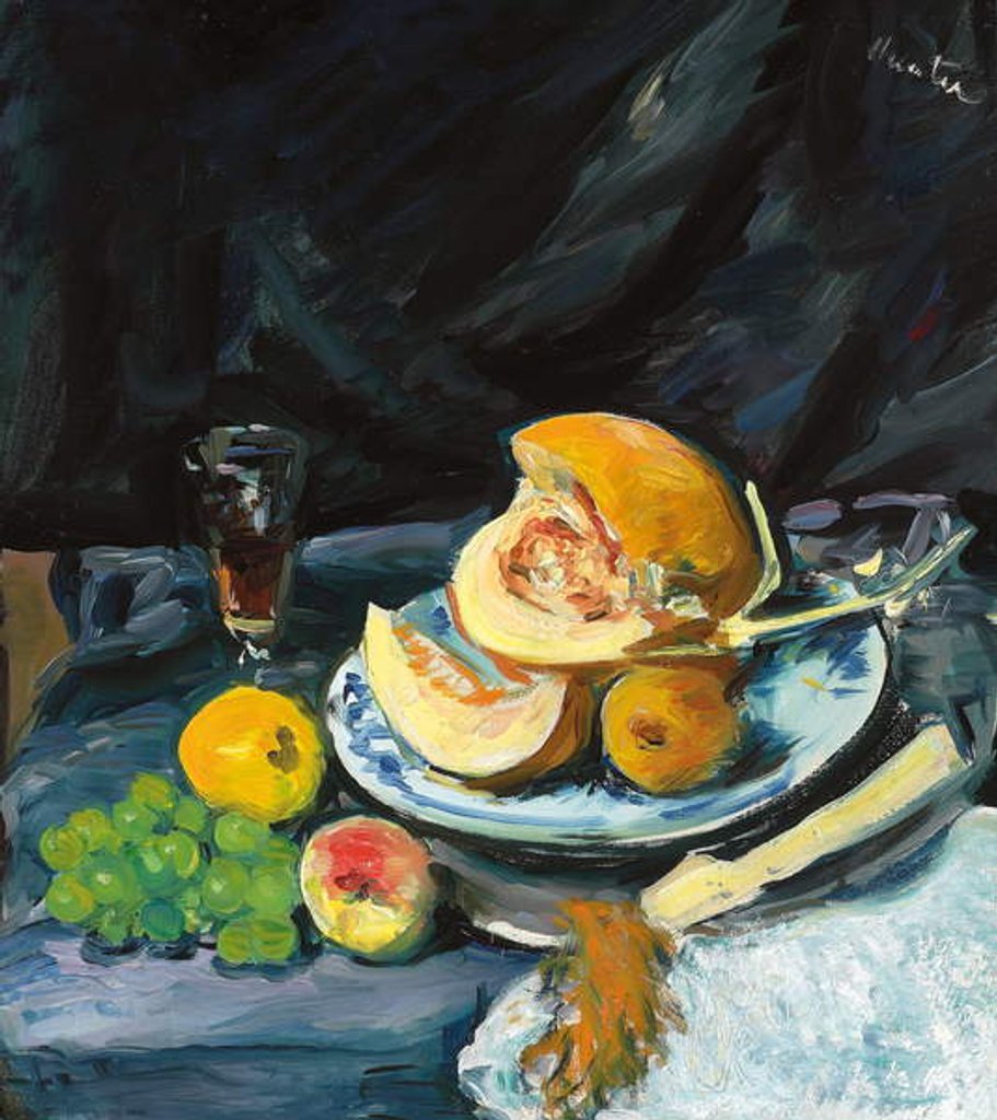 Detail of Still Life with Cut Melon, Glass and Fan, c. 1920 by George Leslie Hunter