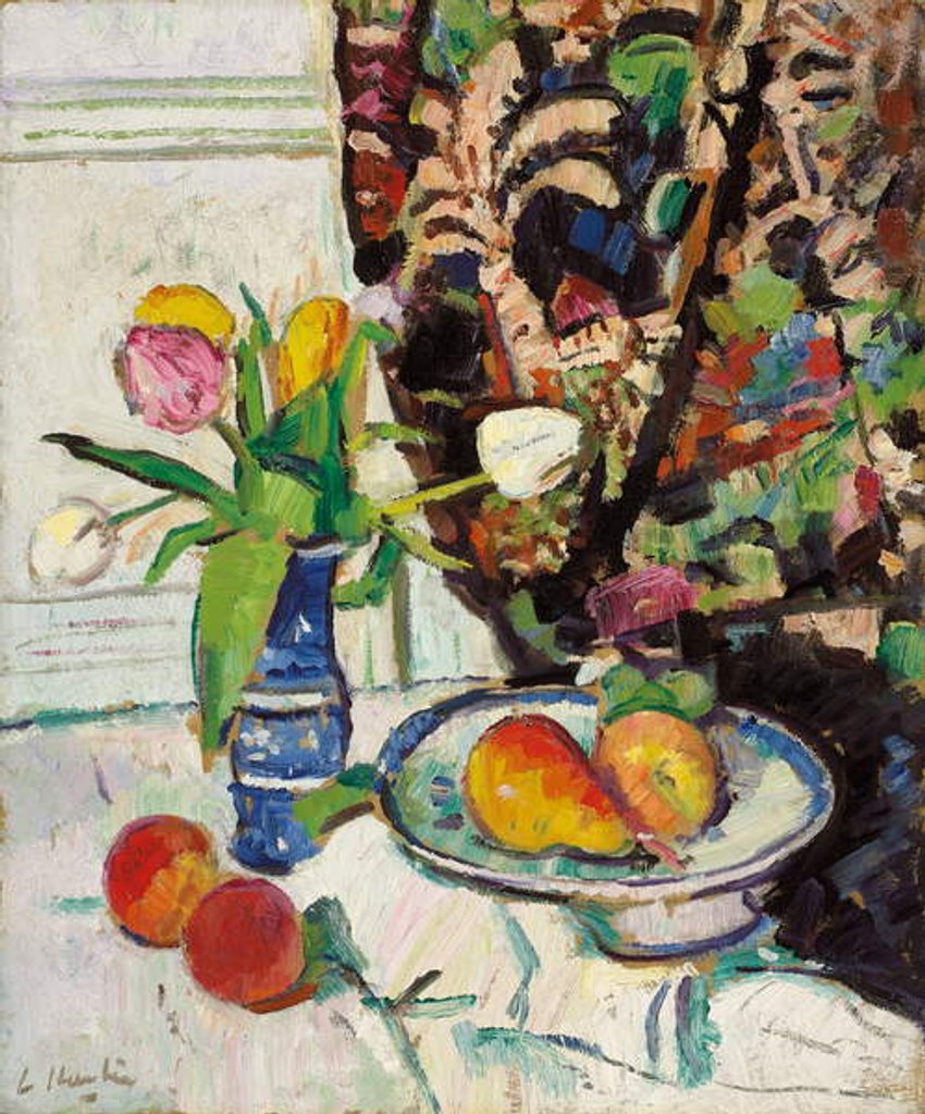 Detail of Still Life with Tulips and Fruit by George Leslie Hunter