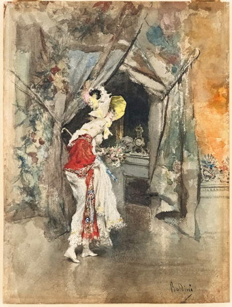 Detail of An Elegant Woman in an Interior, c. 1873 by Giovanni Boldini
