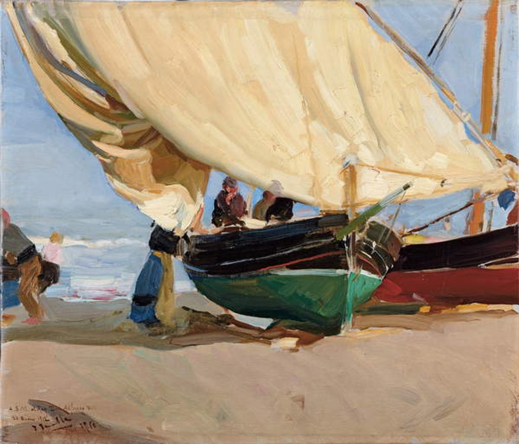 Detail of Fishermen, Stranded Boats, Valencia; Pescadores, barcas varadas, Valencia, by Joaquin Sorolla y Bastida