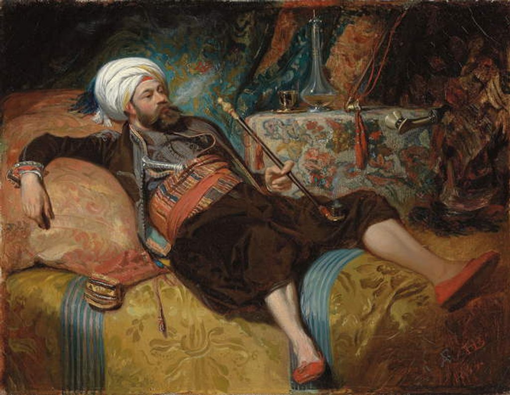 Detail of A Reclining Turk Smoking a Hookah, 1844 by Henri Baron