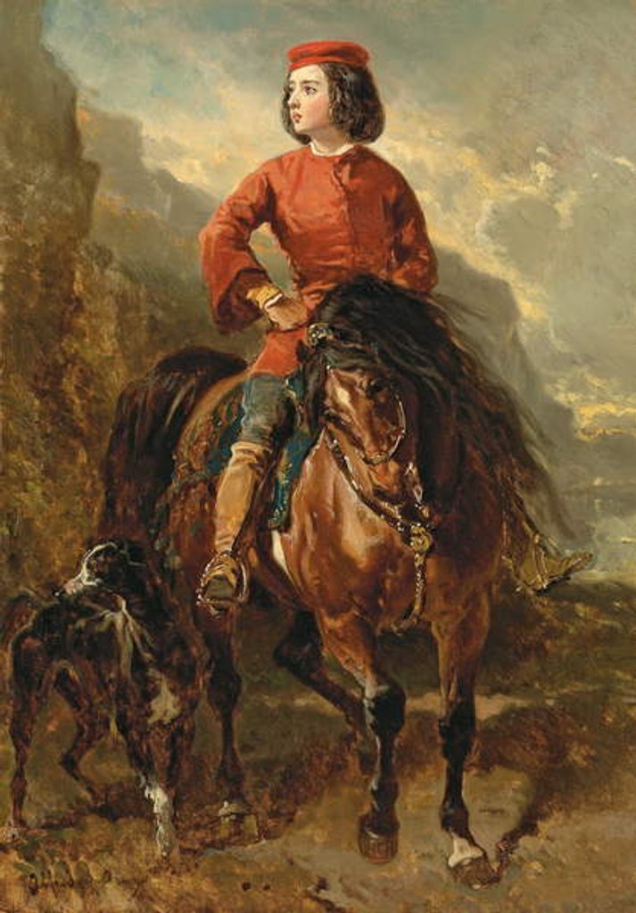 Detail of Young Rider on a Shetland, with a Greyhound, 19th century by Alfred Dedreux or de Dreux