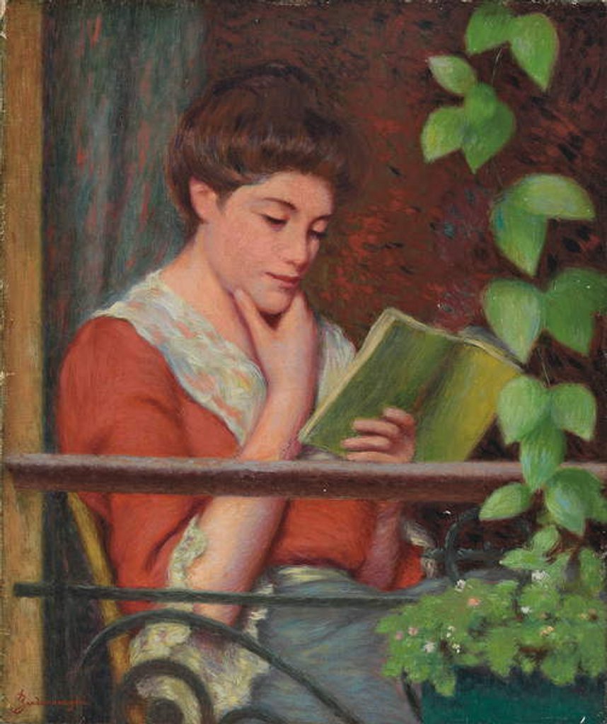 Detail of Reading al Fresco - Woman on the Balcony; Lettura al Fresco - Donna al Balcone by Federigo Zandomeneghi