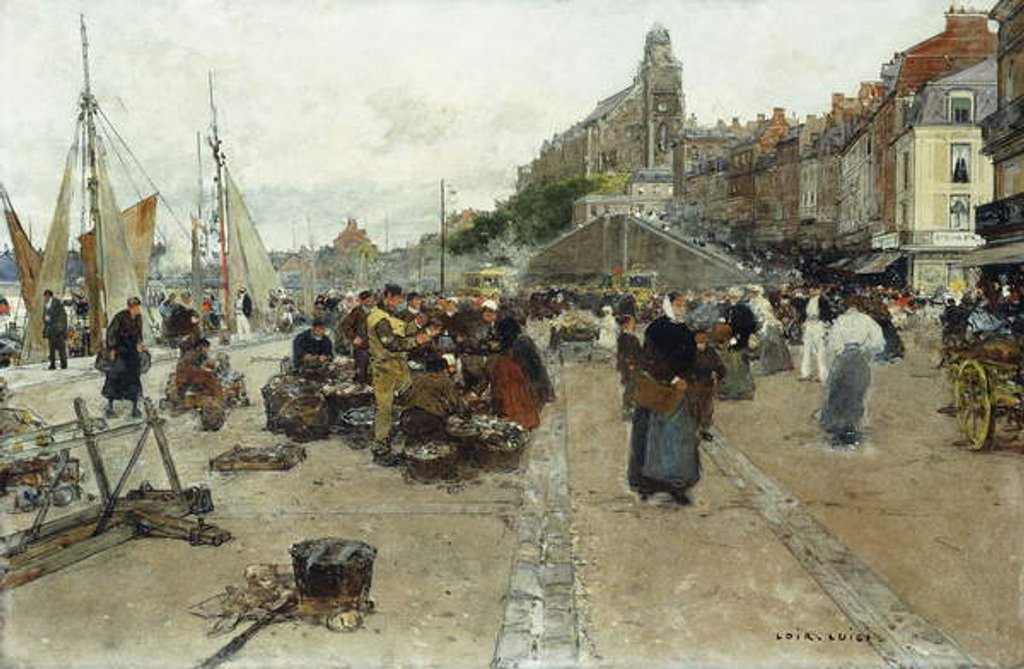 Detail of Marketplace by a Harbour by Luigi Loir
