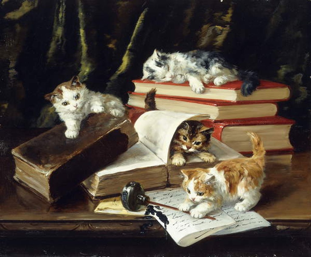 Detail of Kittens Playing on Desk by Alfred Brunel de Neuville