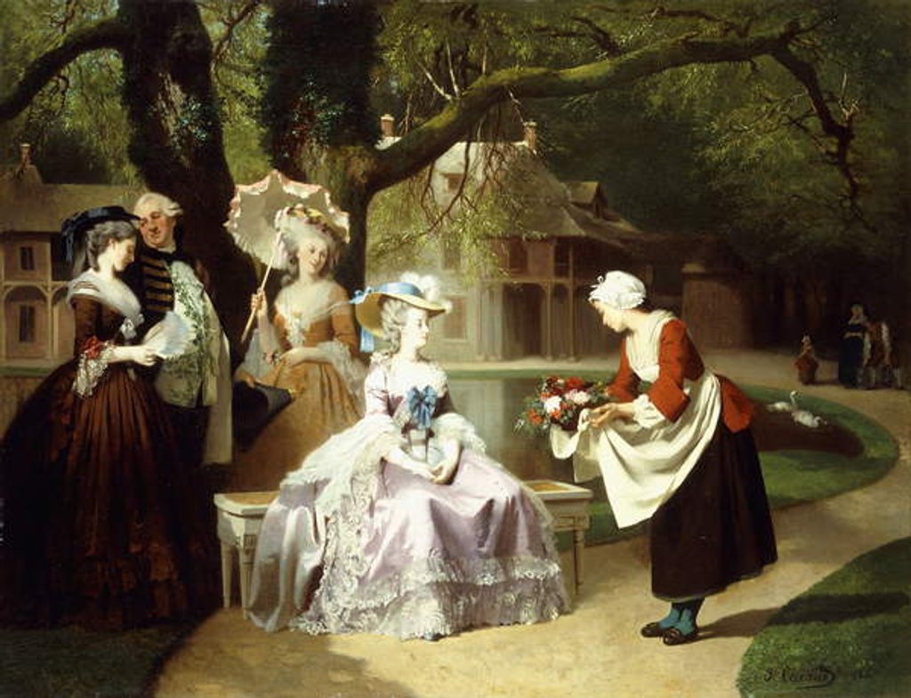 Detail of Marie Antoinette and Louis XVI in the Tuileries Garden with Madame Lambale, 1857 by Joseph Caraud