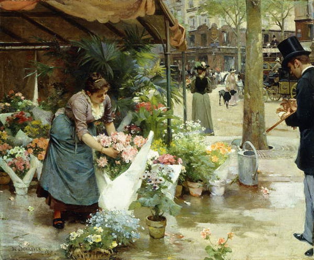 Detail of A Flower Market in Paris, 1891 by Louis de Schryver