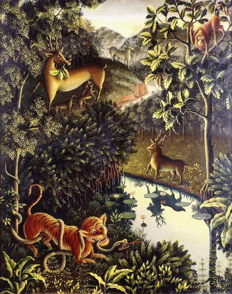 Detail of Tierfabel: Tiger and Snake in Combat in a Primeval Forest, 1928 by Walter Spies