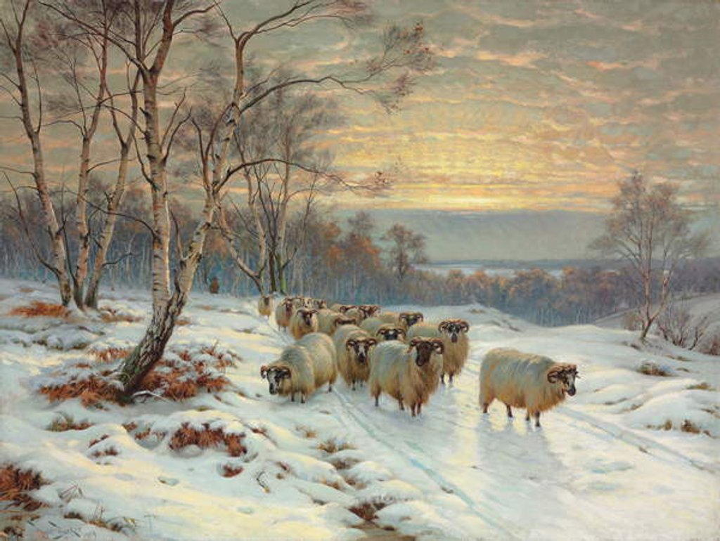 Detail of A Shepherd with his Flock in a Winter Landscape, 1919 by Wright Barker