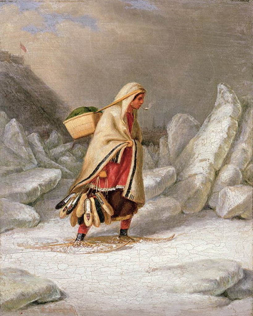 Detail of An Indian Woman Wearing Snowshoes by Cornelius Krieghoff