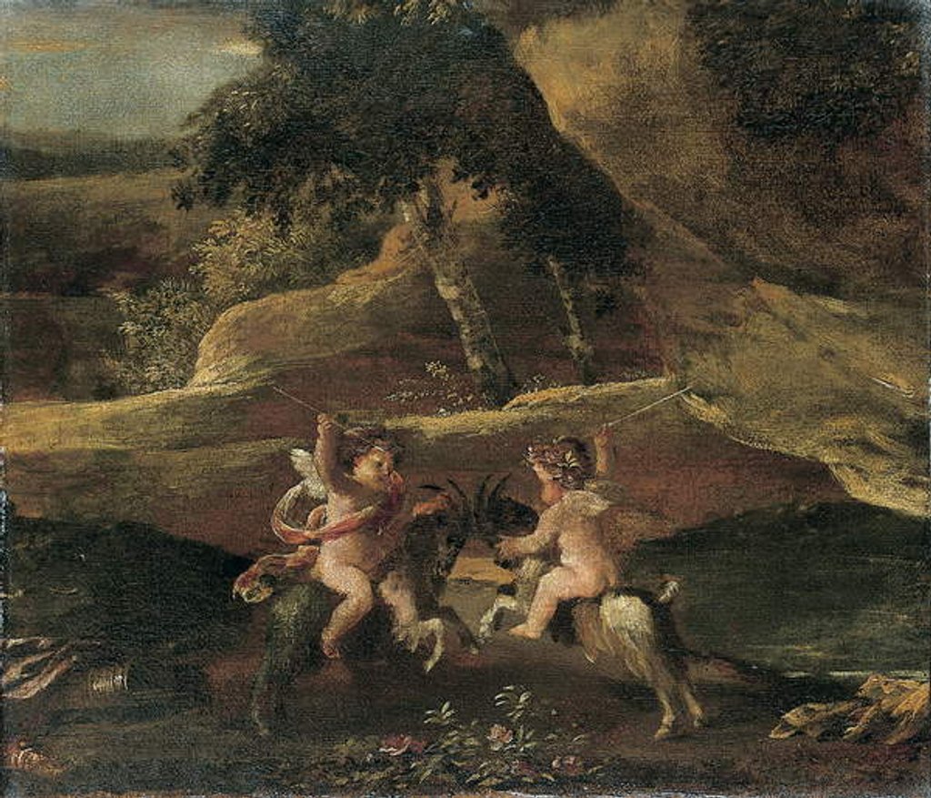 Detail of Putti Fighting on Goats by Nicolas Poussin