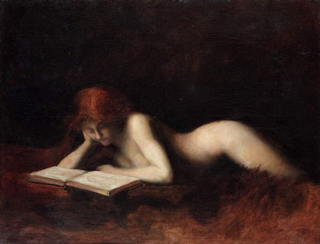 Detail of Reclining nude woman reading a book, c.1880-90 by Jean-Jacques Henner