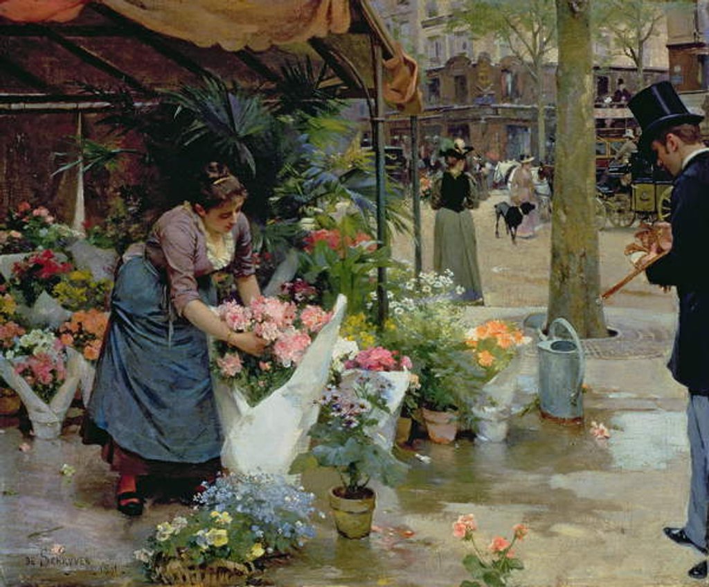 Detail of Flower Market in Paris, 1891 by Louis de Schryver
