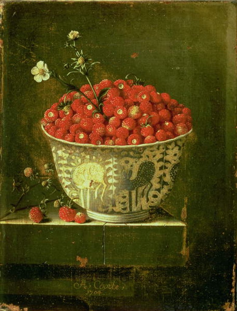 Detail of Wild Strawberries in a Chinese Wanli Kraak porcelain bowl, 1704 by Adrian Coorte