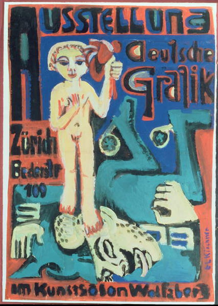 Detail of Austellung, Deutsche Grafik im Kunstsalon Wolfsberg, c.1921 by Ernst Ludwig Kirchner