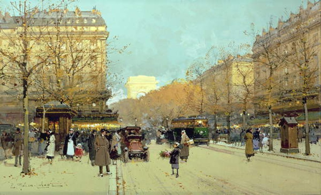 Detail of Boulevard Haussmann, in Paris by Eugene Galien-Laloue
